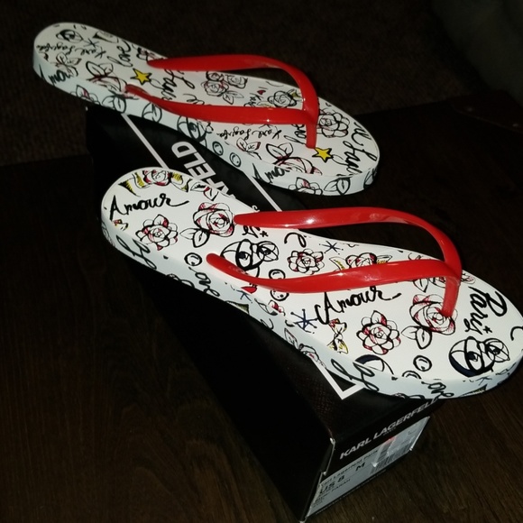 New Karl Lagerfeld Paris Farah Red Eva Flip Flop - Picture 7 of 8